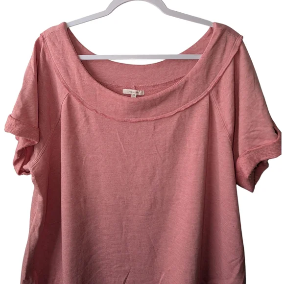 MAURICES WOMEN'S PINK SOLID BURNWASH MARILYN NECK SHORT SLEEVE SWEATSHIRT SZ XXL - Picture 5 of 9